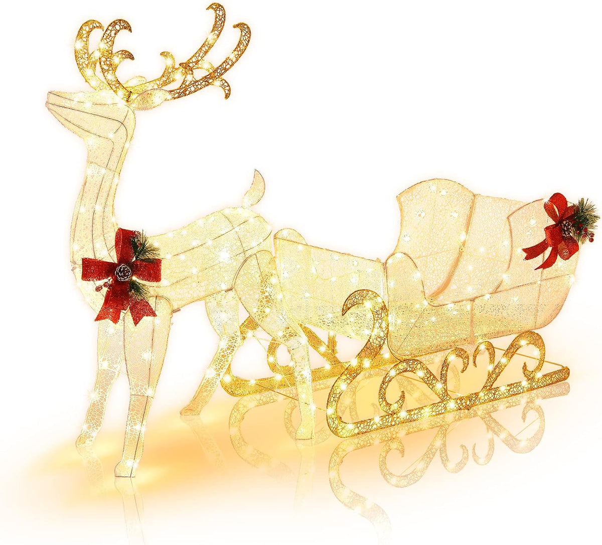 tangkula 6 ft christmas lighted reindeer & santa’s shown in use
