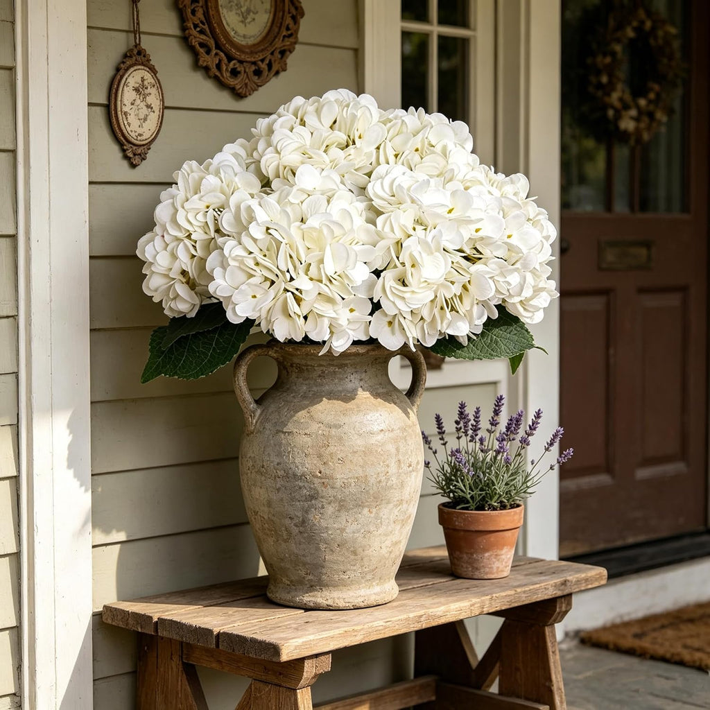 Kimura's Cabin 6pcs White Hydrangea Artificial Flowers Silk Fake Hydrangeas Faux Hydrangea Flowers with Stems for Wedding Bouquets Arrangement Home Table Centerpieces Baby Shower Party Decoration