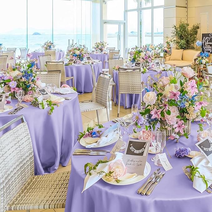 10 Pack Lavender Round Tablecloths - 120 Inch, Polyester Table Cover, Stain and Wrinkle Resistant Washable Fabric Table Cloth for Wedding Banquet Parties