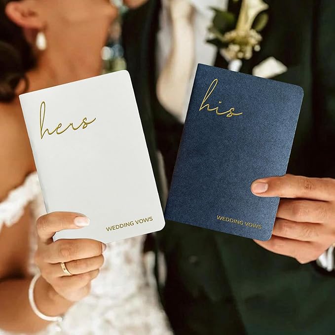 Vow Books His and Hers Wedding Vow Books wtih Soft Touch Gold Foil Engraving Wedding Essentials Wedding Accessories(XZ-HH-Navy)