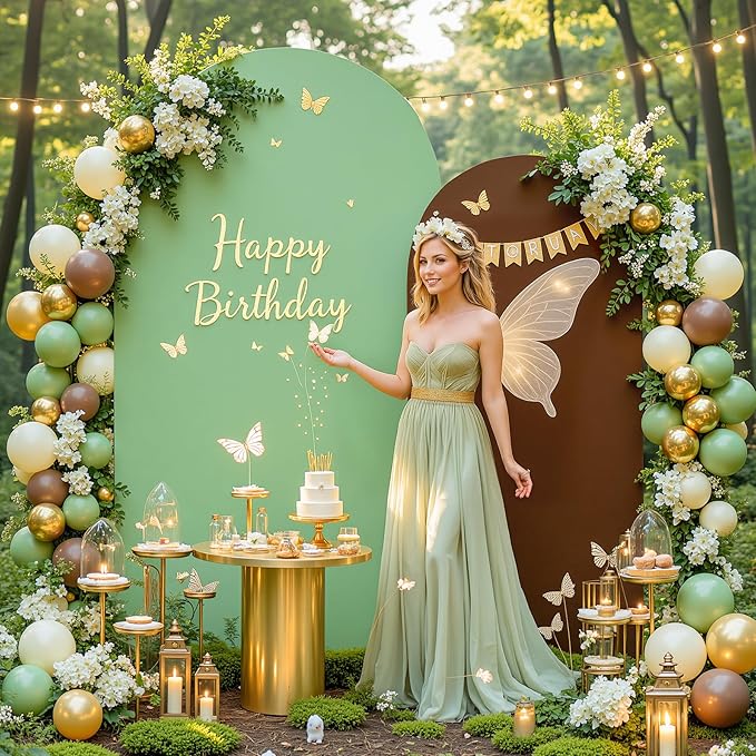 Brown Green Arch Backdrop Cover for Wedding, 7.2FT 6FT Set of 2 Stretchy Spandex Fitted Arch Stand Cover for Baby Shower, Birthday Party Decor, Chiara Backdrop Cover with Double-Sided Design