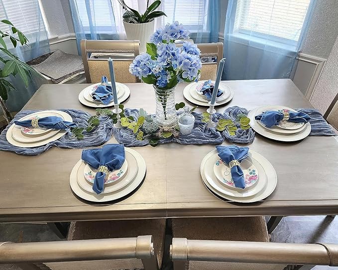 10 Pack Dusty Blue Cheesecloth Table Runner 35x120 Inch, Fall Thanksgiving 10FT Boho Gauze Cheese Cloth Table Runner Rustic Semi-Sheer Runner for Wedding Bridal Baby Shower Birthday Party Home Decor