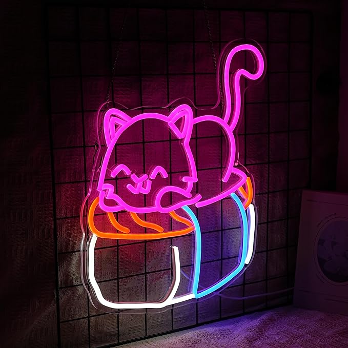 Sushi Cat Neon Sign Delicious Japanese Sushi LED Light Sign for Wall Decor Dimmable Cute Cat Neon Light for Sushi Shop Japanese Restaurant Kitchen Supermarket Cafe Bar home Party Girl Boy