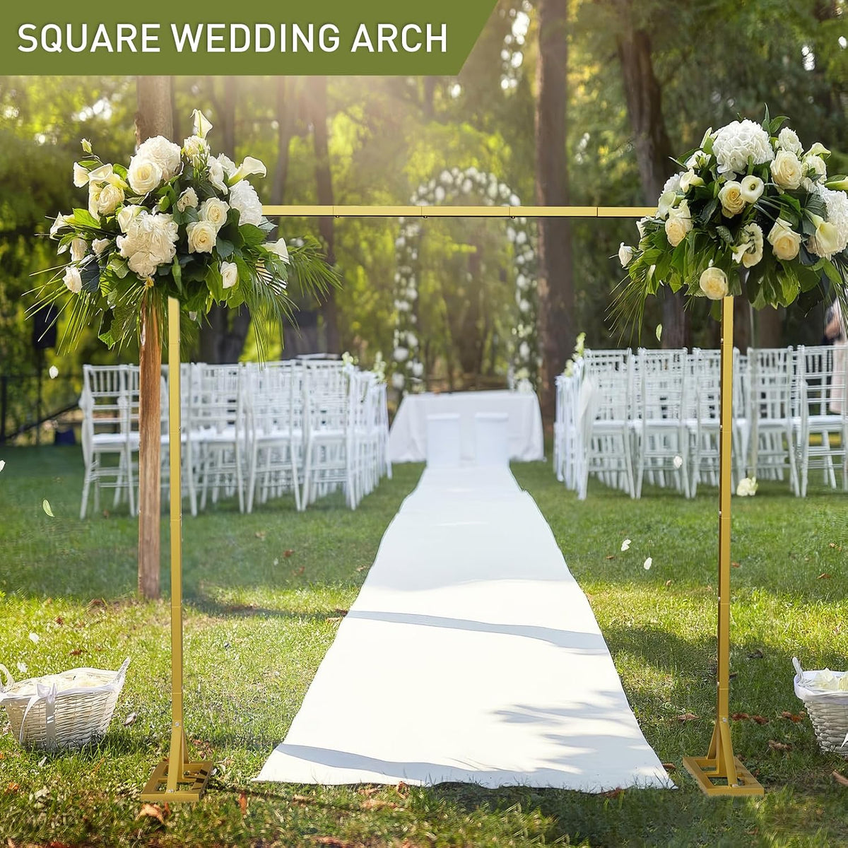 OGEMXU 8.2FT Backdrop Stand, Square Wedding Arch & Balloon Stand, Gold
