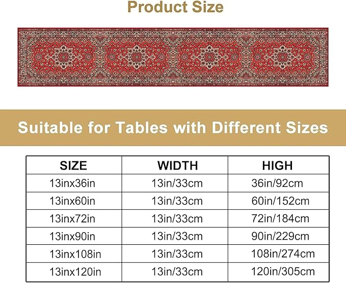 Vintage Boho Floral Table Runner, Rustic Country Farmhouse Red Black Retro Flower Pattern for Home Kitchen Table Decor Dining Coffee Room Party Decor 13x120in