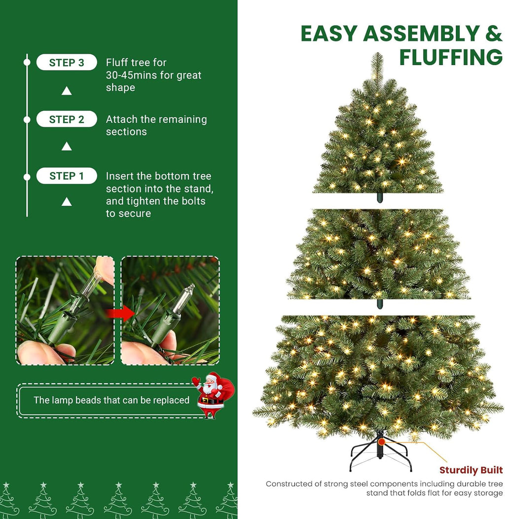 shareconn 7.5ft prelit artificial classic spruce christmas tree, side view