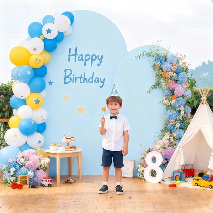 7.2FT Blue Arch Backdrop Cover - Polyester Fitted Wedding Arch Stand Covers Round Top Chiara Arch Backdrop Cover for Birthday Party Banquet Photo Background Decoration