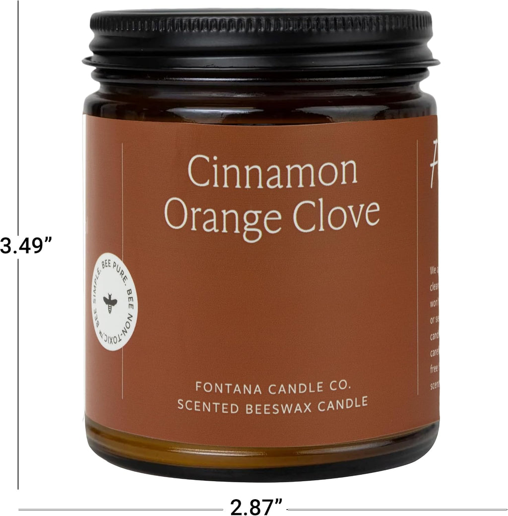 Fontana Candle Co Wood Wick Beeswax Jar Candle, Cinnamon Orange Clove – Made Safe with Coconut Oil & Pure Essential Oils – 35+ Hrs Clean Burn, Long Lasting and Non-Toxic Candles for Home & Room Decor