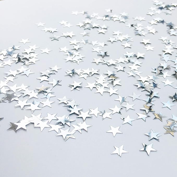 Confetti Star Metallic Foil Confetti Sprinkles for Wedding/Birthday/Festival Party Decorations 1.5OZ (Silver 10mm)