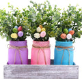 DIYDEC 3PCS Easter Mason Jars 3 * 5Inch Easter Painted Tiered Tray Decorative Jars with Wood Tray &Artificial Flowers Farmhouse Bottles for Holiday Spring Home Table Centerpiece Decor Gifts