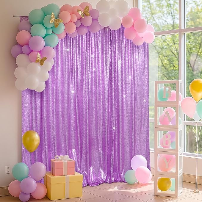 SquarePie Sequin Backdrop Less Transparent Background Sparkly Curtain for Wedding Party 4FT x 7FT Lavender