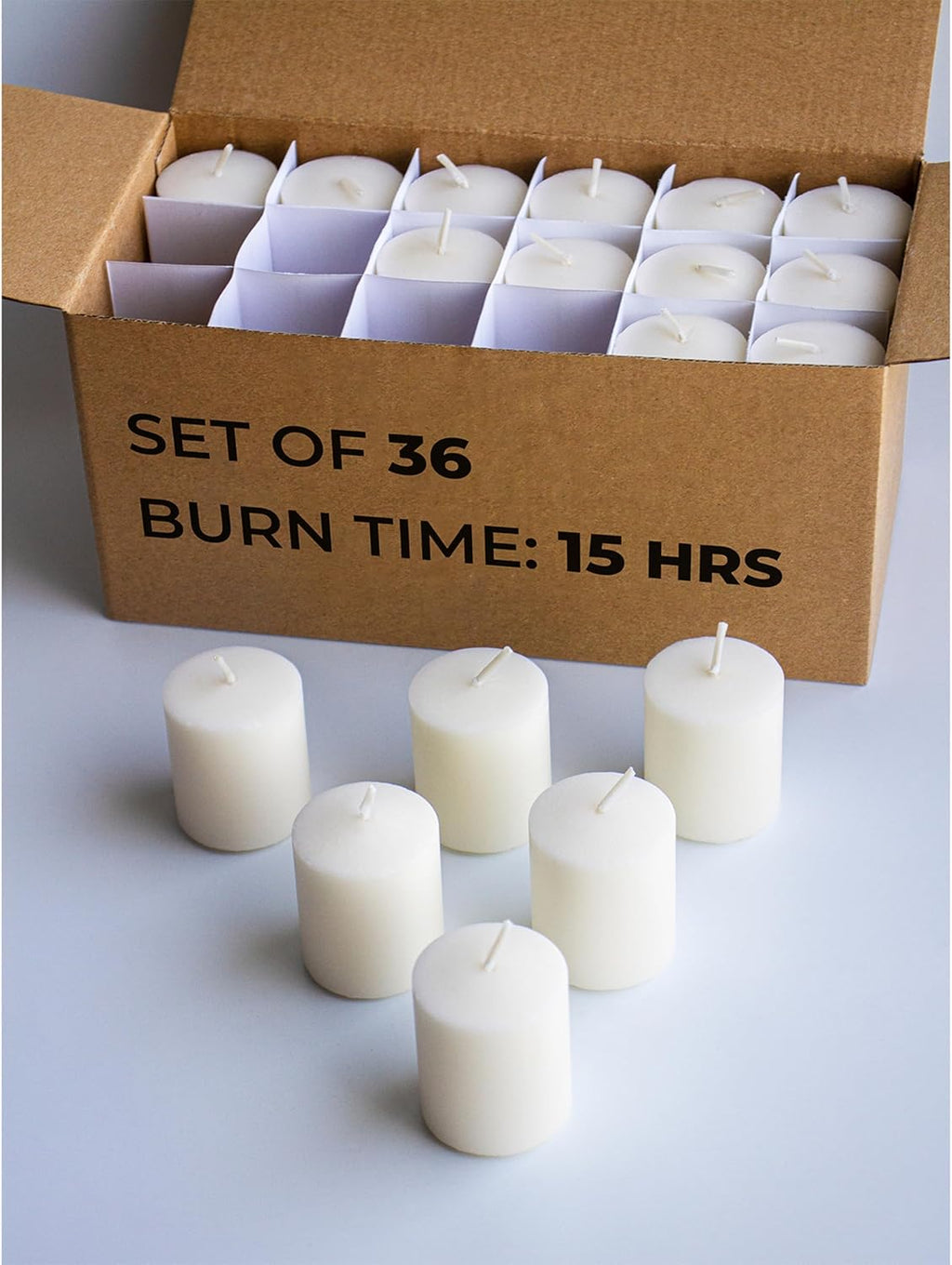 CANDWAX Unscented Ivory Votive Candles Set of 36 - Clean-Burning, Long-Lasting 15 Hour Burn - Ideal for Weddings, Home Décor, Spa, Events - Bulk Value for Versatile Use