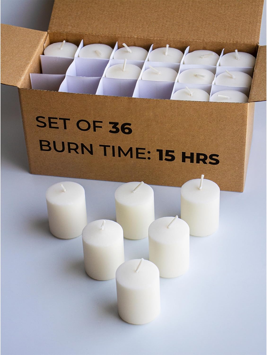 CANDWAX Unscented Ivory Votive Candles Set of 36 - Clean-Burning, Long-Lasting 15 Hour Burn - Ideal for Weddings, Home Décor, Spa, Events - Bulk Value for Versatile Use