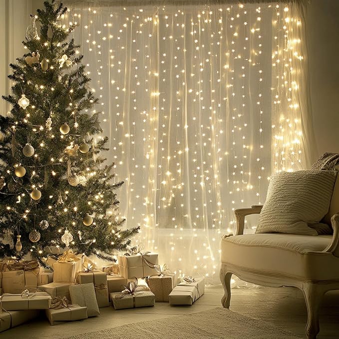 Fairy Curtain Lights, 200 LED Upgraded Tangle-Free Hanging Lights with Remote, USB Plug in String Lights for Bedroom Wall Window Wedding Party Xmas Home Décor - 6.6 x 6.6 Ft, Warm White