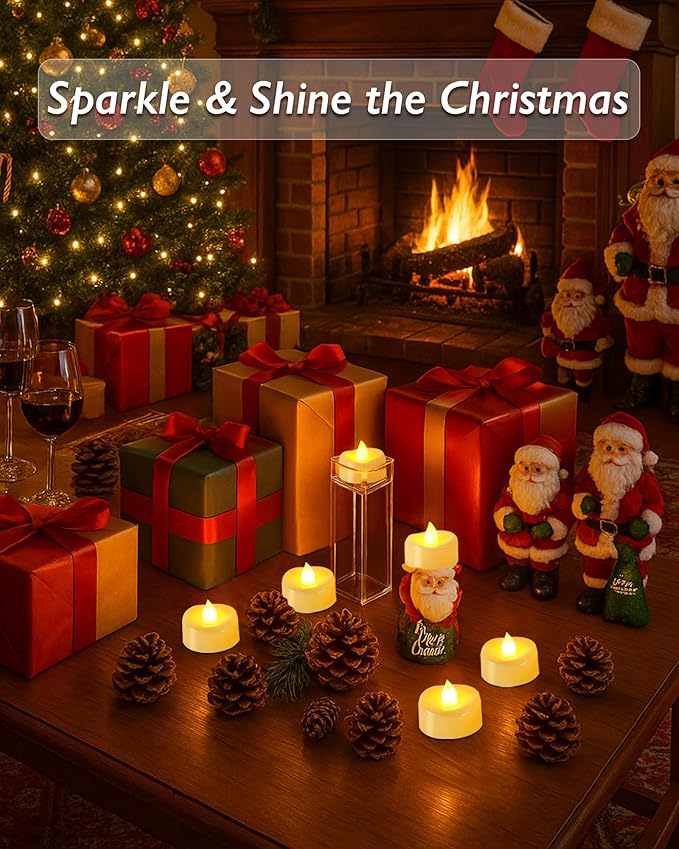 Raycare 100 Pack LED Tea Lights Battery Operated, 200+Hour Flickering Votive Candles, Realistic Fake Flameless TeaLights for Wedding Party Halloween Thanksgiving Christmas Decorations,Ivory Base