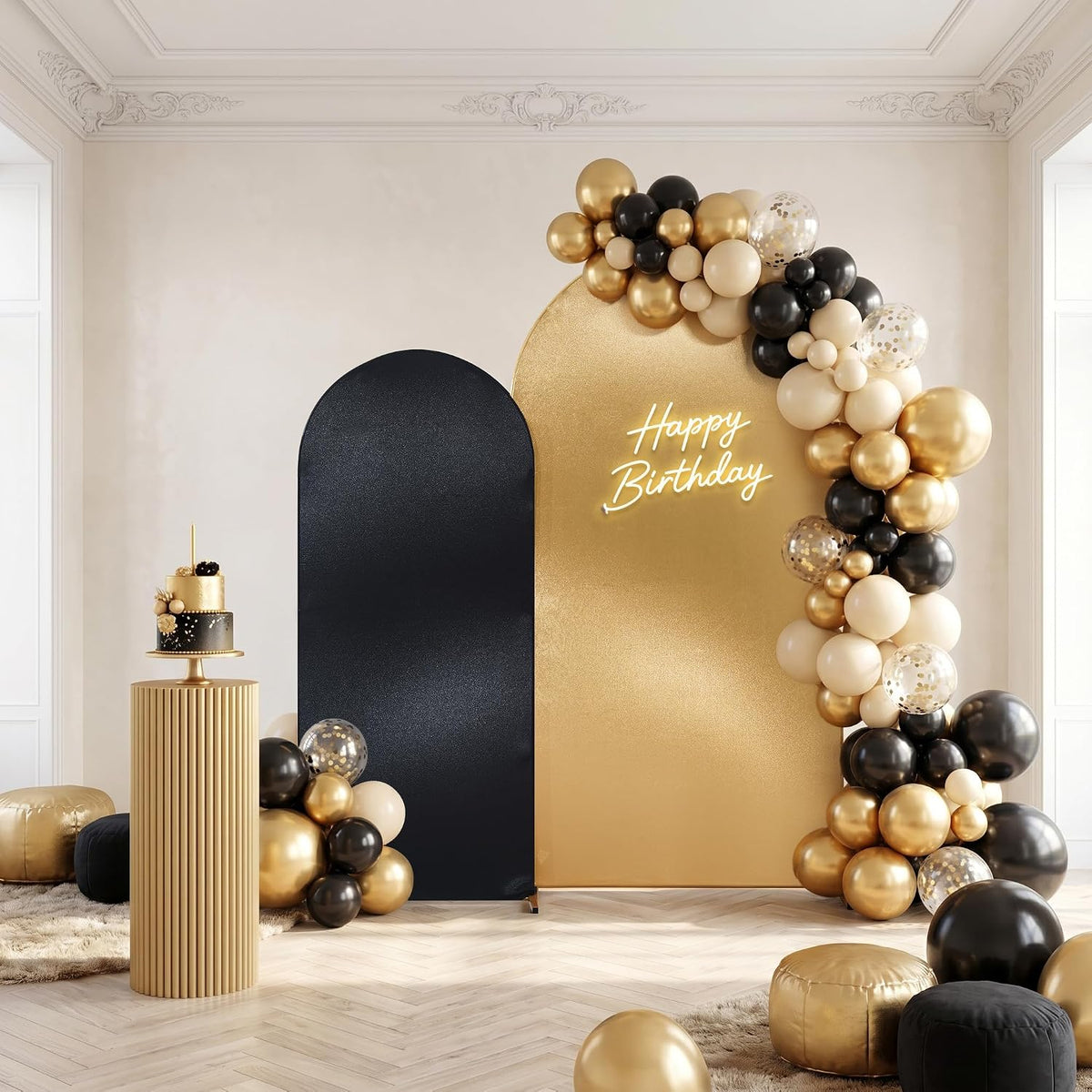 reversible gold black glitter arch backdrop cover 2, package contents