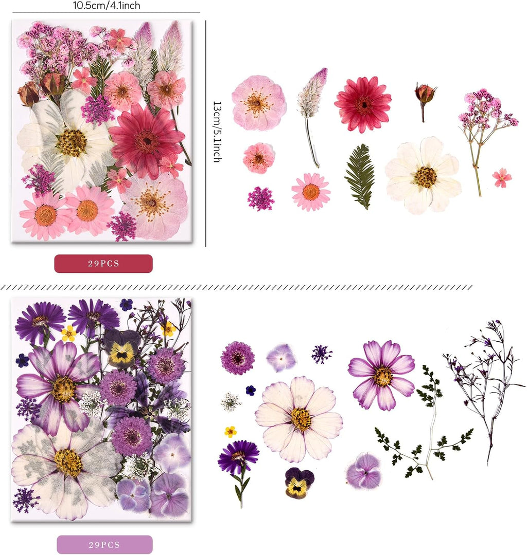 5 Packs of 140 Pressed Dried Flowers and Leaves for Resin | Assorted Real Natural Dry Flowers with Tweezers For DIY Crafts, Jewelry, Card Making, Soap,Candles, Nail Art, Scrapbooking
