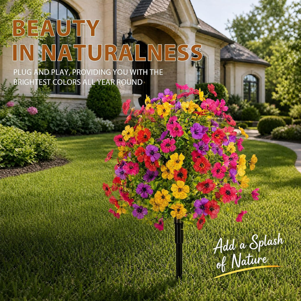 22 inch artificial flowers and shrubs with stakes, front angle view