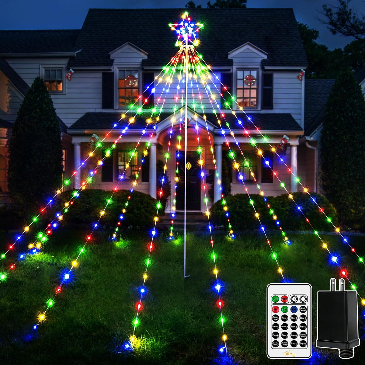 ollny christmas lights tree 340led with topper star, main product view