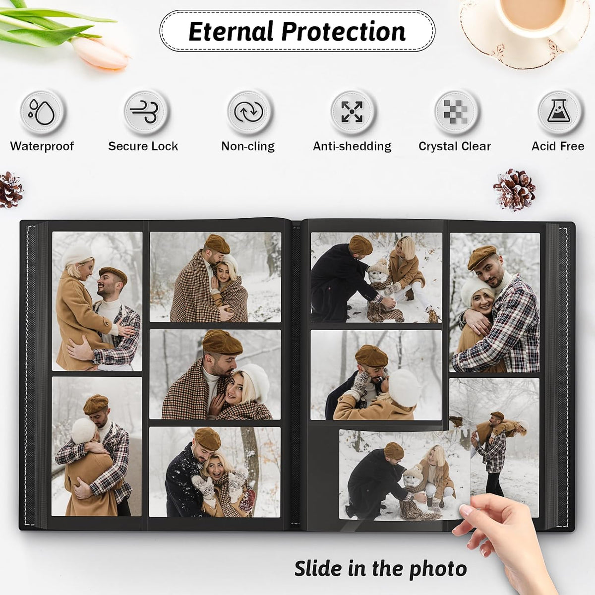 Popotop 4x6 Photo Album Holds 500 Pictures, Vegan Leather Hardcover