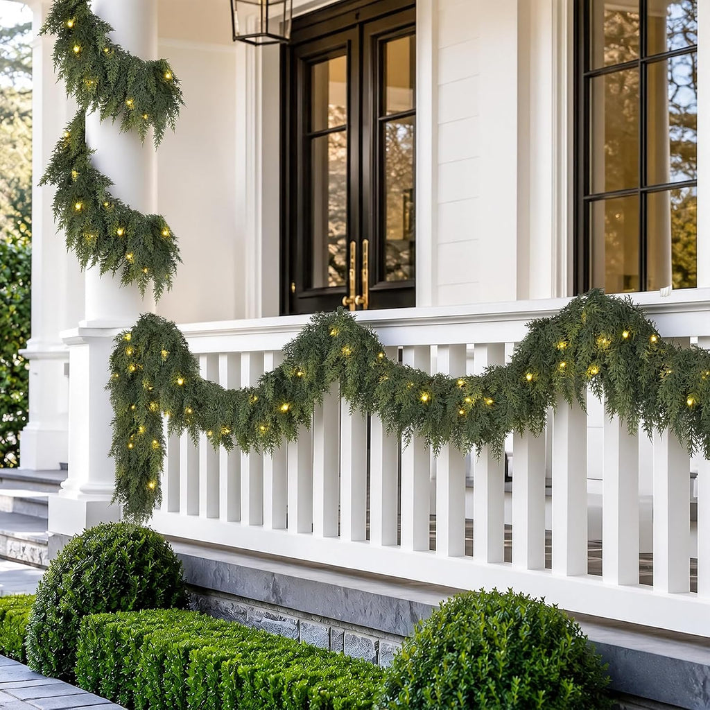 9ft pre-lit christmas garland with lights cedar garland, front angle view