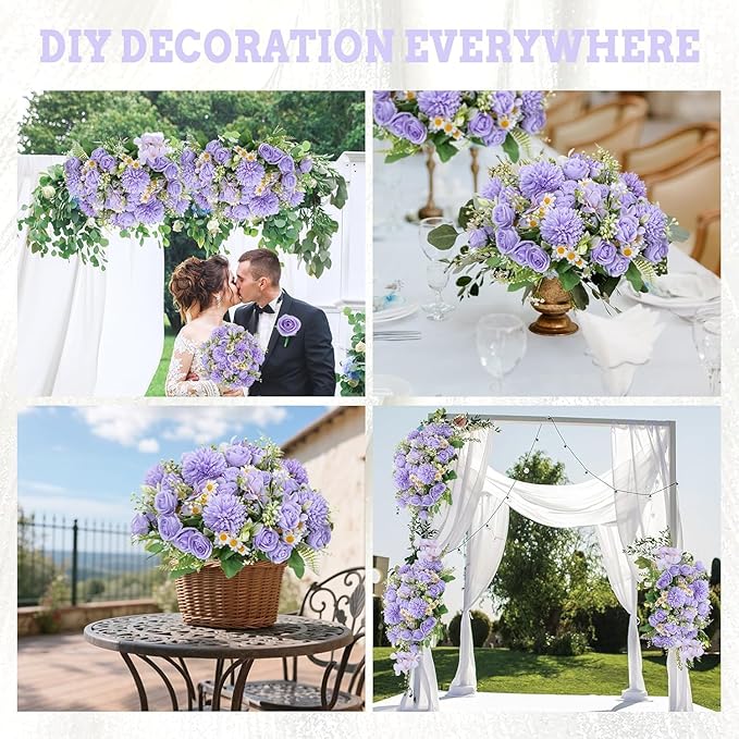 12 Packs Peonies Artificial Flowers,Silk Artificial Peonies Flowers Fake Peony Faux Floral Arrangements Bouquet for Centerpiece Table Wedding Party Home Decor Purple