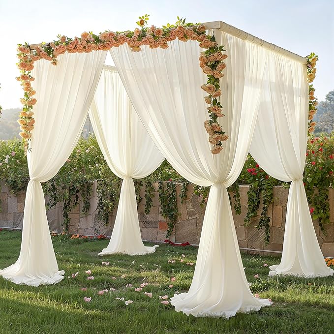 10ft x 10ft Ivory Backdrop Curtain Drapes, Wrinkle-Free Sheer Chiffon Fabric Photo Background Panels for Wedding Arch Party Ceremony Stage Photography Decorations