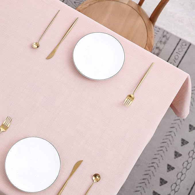 maxmill Lux Faux Linen Table Cloth with Slubby Texture Wrinkle Resistant Anti-Shrink Soft Tablecloth for Kitchen Dining Tabletop for Buffet Banquet Parties Event Dinner Rectangle 52 x 70 Inch Blush