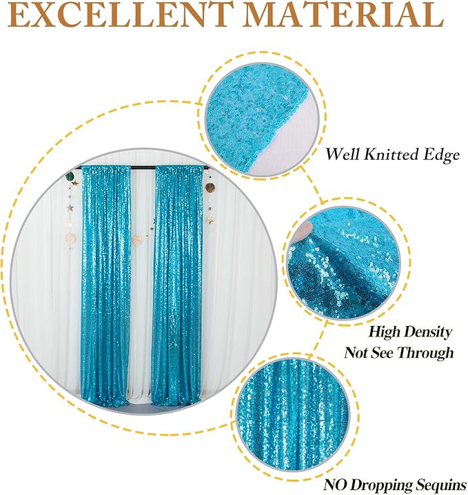 ShinyBeauty Turquoise Curtains 8 Panels, 2Ftx8Ft, Glitter Photograph Backdrops, Blue Backdrop Curtain for Parties,Birthday Decor,Sequin Background