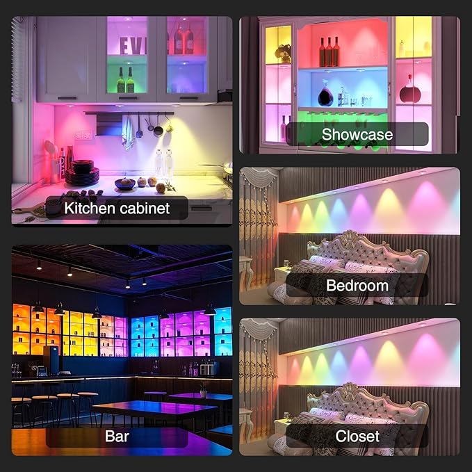RGB Puck Lights with Remote Control, 2000mAh Rechargeable Stick on Led Lights, 9 Colors & 2 Dynamic, Tap Light with Timing,Under Cabinet Lighting for Closet,Kitchen,Cabinet,Shelf(White, 3 Pack)