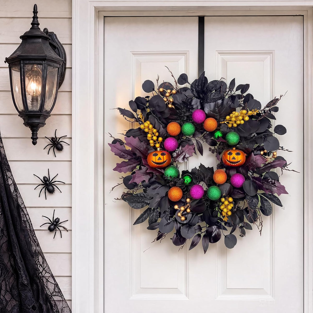 24Inch Halloween Wreath for Front Door,Pumpkins Wreath Halloween Decorations ...
