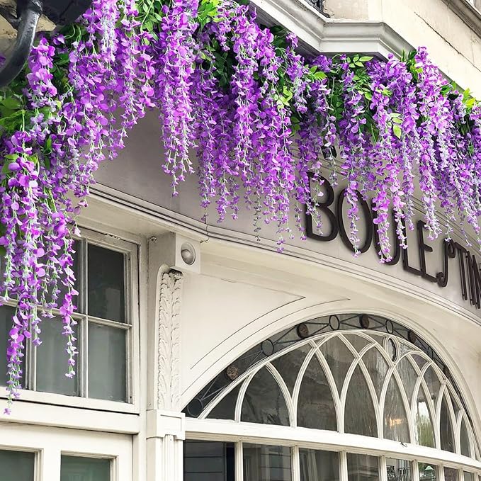 Wisteria Hanging Flowers,Fake Hanging Flowers,Wisteria artificiales Garland for Home Wedding Arch Floral Party Garden Ceremony Outdoor Decor,3.6 feet Long(150,Purple)