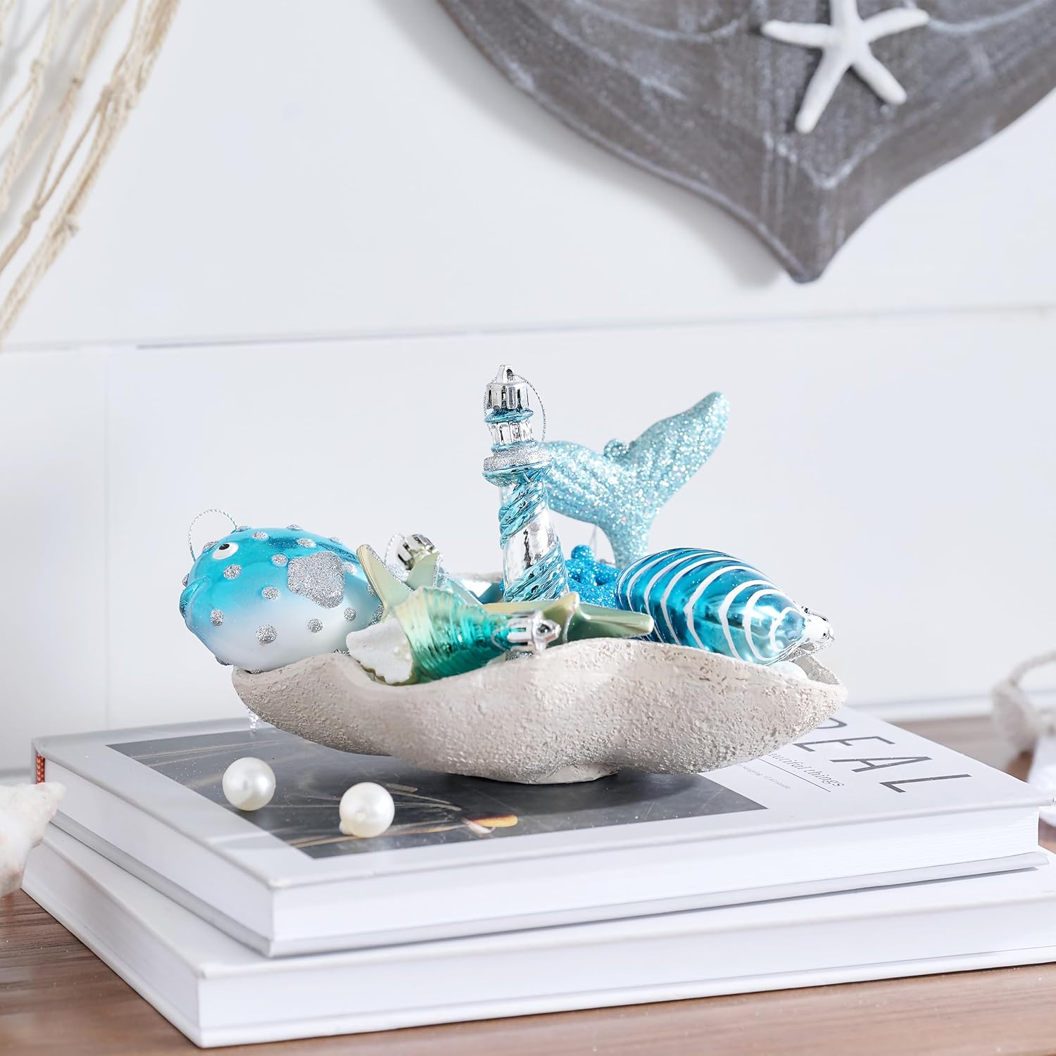 Valery Madelyn 12ct Summer Tree Ornaments Christmas in July Decorations | Teal Aqua Light Blue Silver Shatterproof Beach Coastal Ocean Themed Nautical Marine Seahorse Hanging Balls for Tropical Party