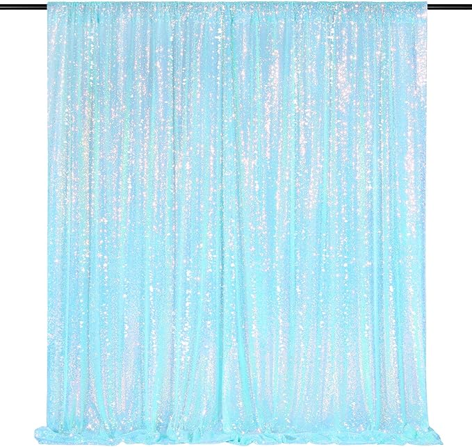 Blue Iridescent Backdrop Curtain for Party: 10ftx10ft Sequin Background for Mermaid Wedding Birthday Decorations