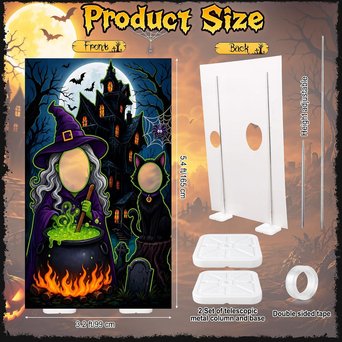 Qunclay 5.4 ft Halloween Witch Cardboard Cutout Photo Prop with Base