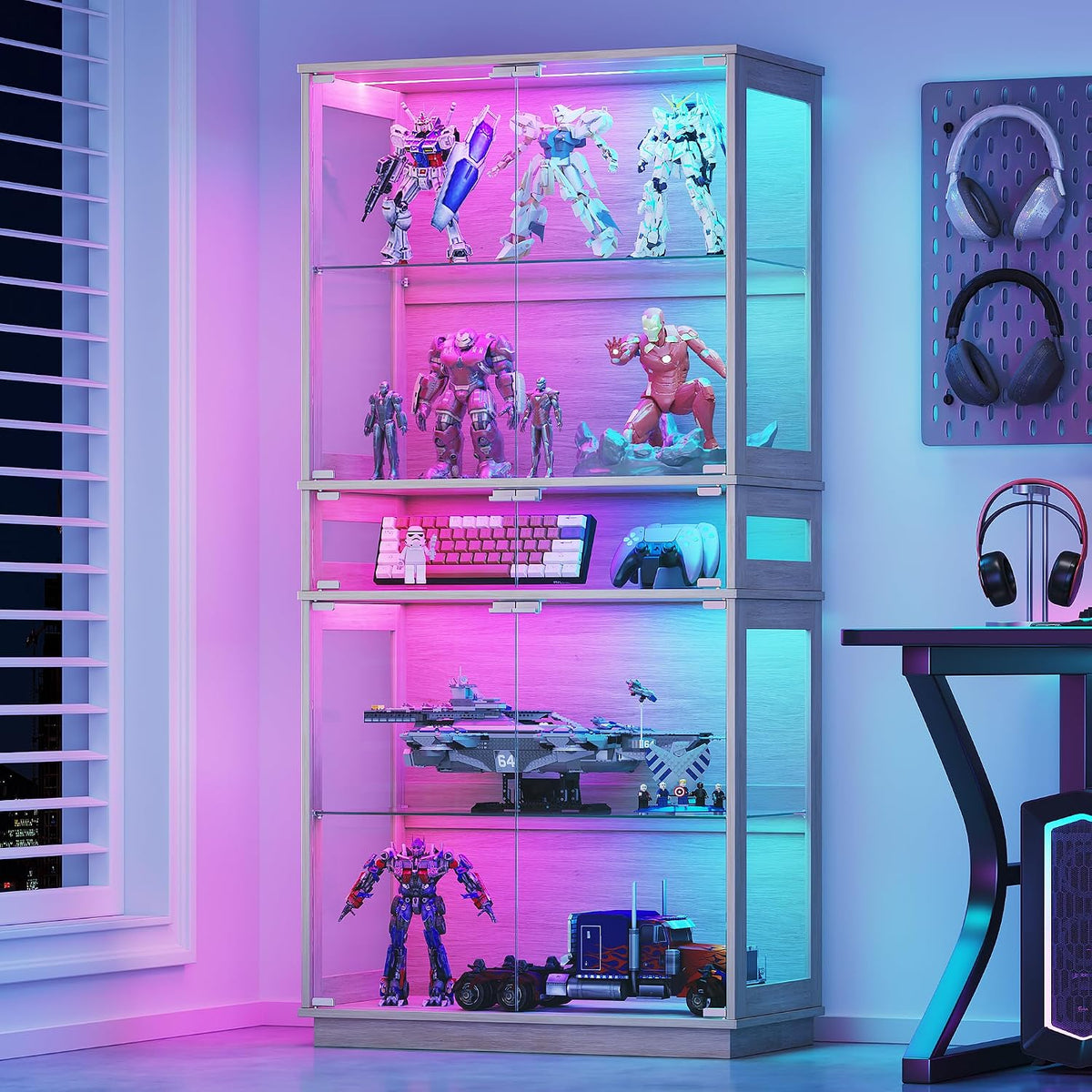 65" h rgb display cabinet with glass doors, main product view