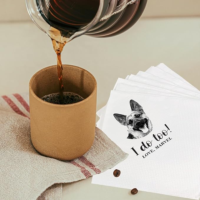 Luxury Personalized Dog Wedding Napkins, Personalized Photo Napkins for Dog, Custom Wedding Cocktail, Bridal Shower, Engagement Party Style 3