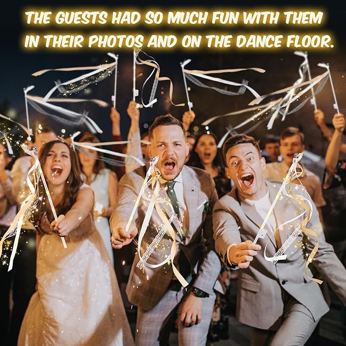 200 PCS Wedding Wands with Lights,Fairy Wands, LED Silk Fairy Wand with Bells for Wedding Send Off, New Year, Raves, Concert, Birthday