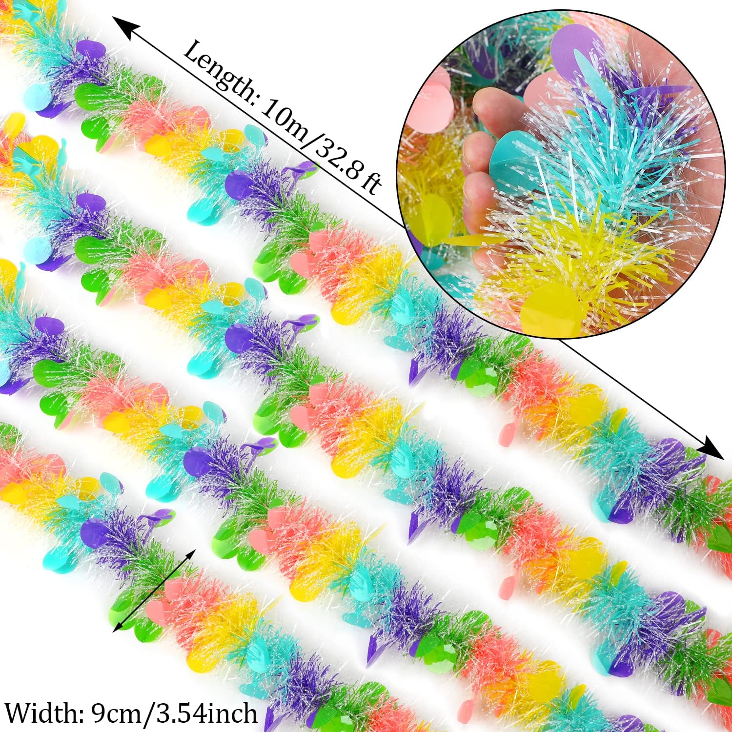 CCINEE 33FT Easter Tinsel Garland, Colorful Tinsel Twist with Confetti Spring Hanging Tinsel Ornament Decoration for Holiday Door Tree Mantel Window Outdoor Party Supplies