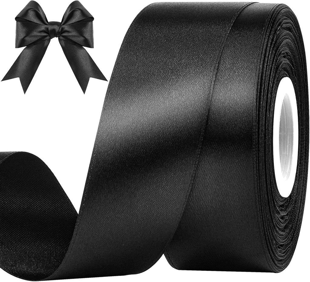 Black Satin Ribbon, 1-1/2 Inches, 50 Yards | For Bows, Flower Bouquets, Gift Wrapping, Wedding, DIY Crafts
