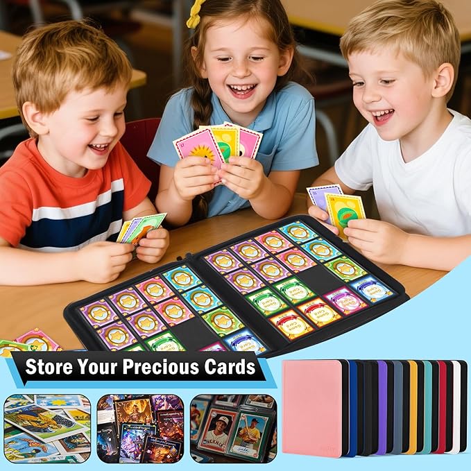 16 Pocket Card Binder, 1000+ Premium Zip Trading Card Binder, Double-sided Side Loading Card Collection Binder Album, Durable Leather Cover, Ringless Card Folder for Gifts, MTG, TCG, Sport Cards, Blue