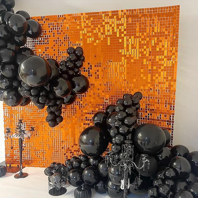 Qcity Orange Shimmer Wall Backdrop 36PCS, Black Back Not See-Through Design, Square Sequin Glitter Backdrop Panel, Perfect for Outdoor Events, Birthdays, Wedding and Party Decoration