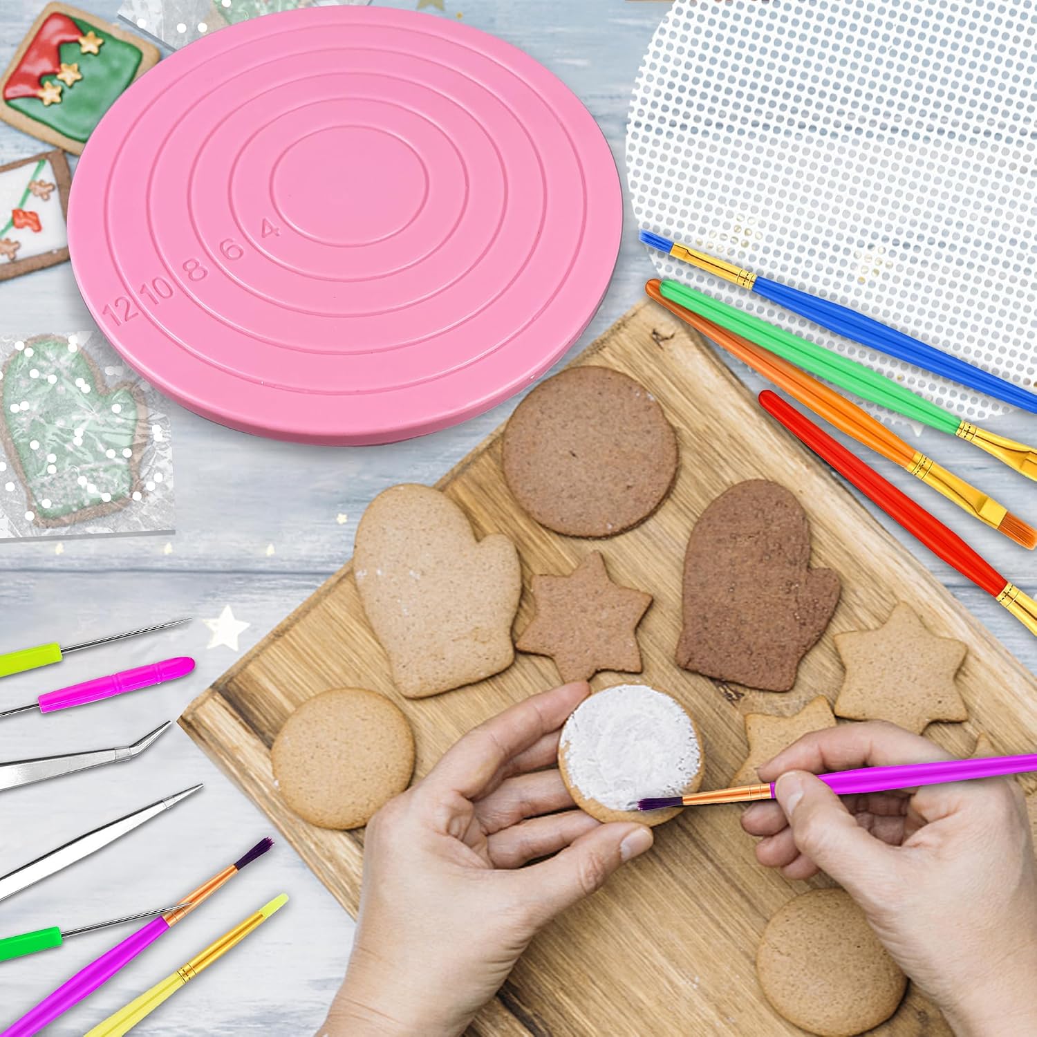 67 PCS Cookie Decorating Kit Supplies Including Turntable Brushes Scribe Needle Bags for Cookie Cupcake Cake Decoration
