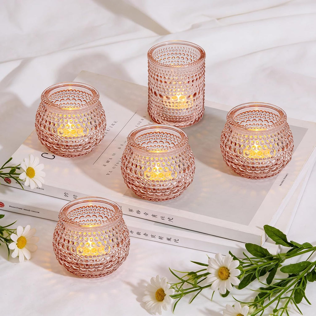 Rubtlamp 24 Pack Pink Votive Candle Holders, Glass Candle Holder for Floating Candle, Tealight Candle Holders for Table Centerpieces(2 Sizes)