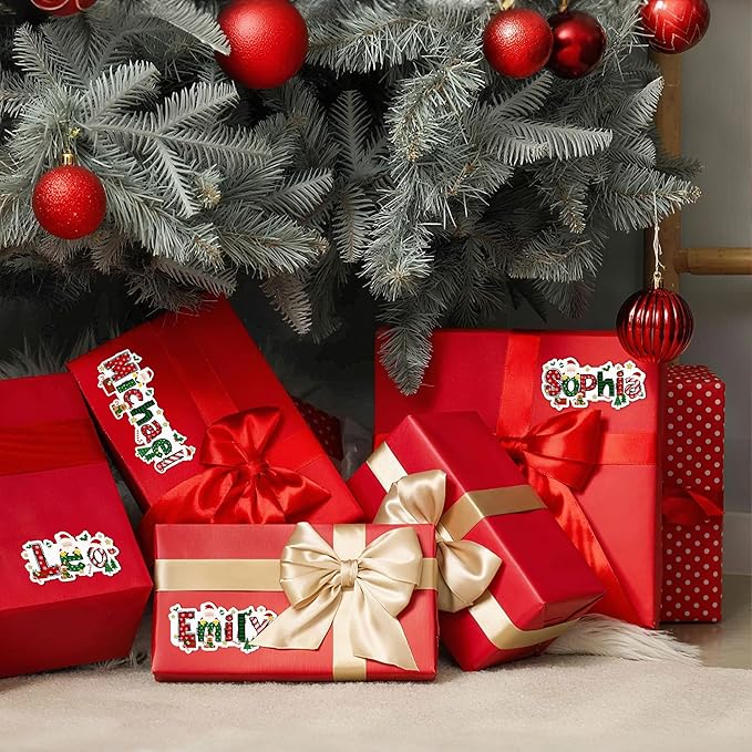 Custom Christmas Gift Tags Self Adhesive Christmas Cartoon Theme Name Tags Stickers for Gifts Presents Wrapping Paper Xmas Gifts Decorations for Family Son Daughter
