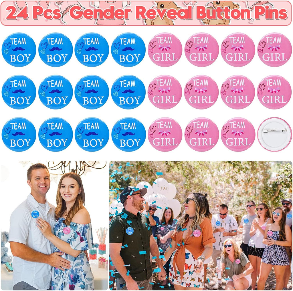 Winrayk Baby Gender Reveal Party Favors Supplies Ideas, Team Boy or Girl Pins Daddy and Mommy Badge Pin Silicone Bracelet Photo Prop Necklace, 104 Baby Shower Favors Pink Blue Gender Reveal Decor Game