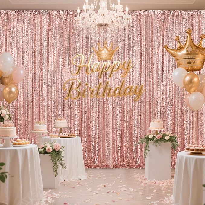 Rose Gold Sequin Backdrop Curtain 2 Pieces 2FTx8FT Glitter Photography Backdrop for Party Wedding Birthday Christmas Decorations