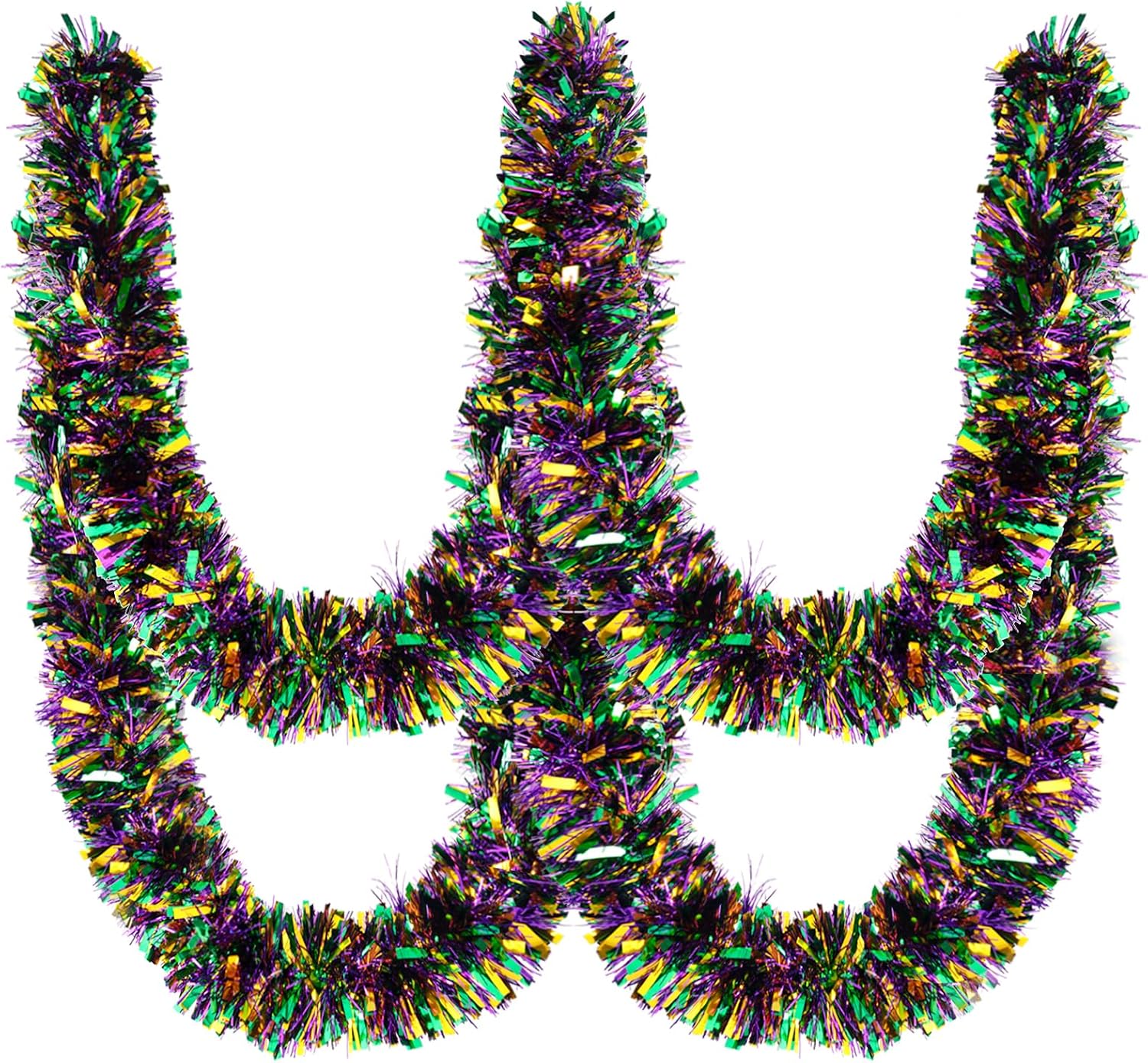 33FT Mardi Gras Tinsel Garland Purple Green Gold Metallic Twist Foil Tinsel Garland Hanging Garland for Carnival Party Indoor Outdoor Decoration