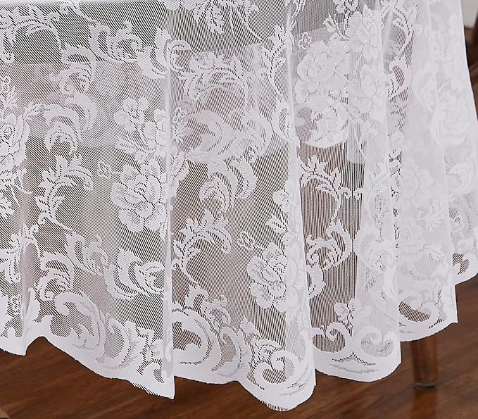 LinenZone Small White Round Tablecloth for Rustic Vintage Decor. Sheer Lace Table Cloth Works Great As Wedding Tablecloth or Thanksgiving Table Cover. (Mia 36 Round, White)