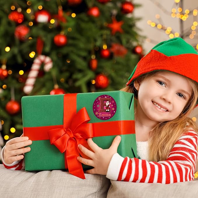 callie Personalized Christmas Stickers - Custom Name & Initial, 1.97 Inch Cartoon Santa Claus Design Merry Christmas Stickers Labels for Envelopes Seals Crafts Cards Gifts (30PCS)
